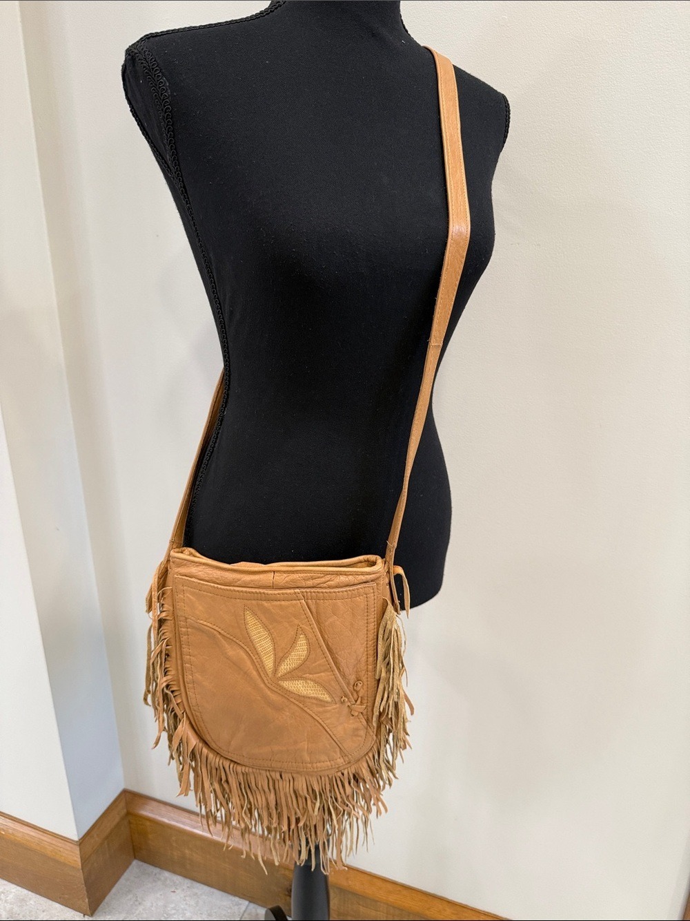Charlize Kyle Couture Vintage Leather Fringe Crossbody Bag Made in the US